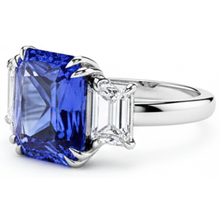 Afbeelding in Gallery-weergave laden, Smaragd Natuurlijke uit de aarde gewonnen Diamanten Sieraden Drie Steen Ring Radiant Saffier 5.50 Karaat