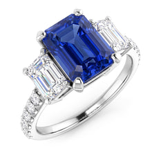 Afbeelding in Gallery-weergave laden, Emerald Diamond Radiant Blue Sapphire Ring 3 karaat witgoud 14K