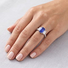 Afbeelding in Gallery-weergave laden, Emerald Diamond Radiant Blue Sapphire Ring 3 karaat witgoud 14K