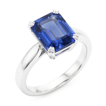 Afbeelding in Gallery-weergave laden, Emerald Solitaire Ring met blauwe saffier 3 karaats tandenset