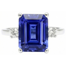 Afbeelding in Gallery-weergave laden, Emerald & Round Cut 3 Ct Ceylon Sapphire Diamonds Ring Wit Goud 14K
