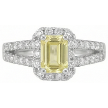 Afbeelding in Gallery-weergave laden, Ring met Smaragd & Rond Geslepen 4 Karaat Gele Saffier, Natuurlijke uit de aarde gewonnen Diamanten, Witgoud 14K
