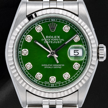 Afbeelding in Gallery-weergave laden, Rolex Datejust 16220 36mm Groene Diamanten Wijzerplaat Roestvrij Staal Horloge