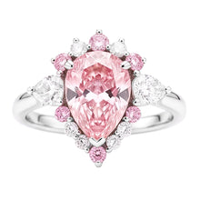 Afbeelding in Gallery-weergave laden, Fancy Roze Diamant Verlovingsring 2 Karaat Natuurlijke Peervorm Semi Halo Platina