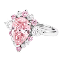 Afbeelding in Gallery-weergave laden, Fancy Roze Diamant Verlovingsring 2 Karaat Natuurlijke Peervorm Semi Halo Platina