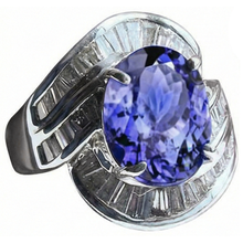 Afbeelding in Gallery-weergave laden, Fancy Women Ring Tanzanite Ovaal En Baguette Diamanten Nieuwe 5 Ct.