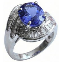 Afbeelding in Gallery-weergave laden, Fancy Women Ring Tanzanite Ovaal En Baguette Diamanten Nieuwe 5 Ct.