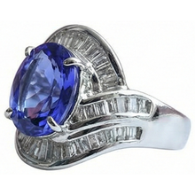 Afbeelding in Gallery-weergave laden, Fancy Women Ring Tanzanite Ovaal En Baguette Diamanten Nieuwe 5 Ct.