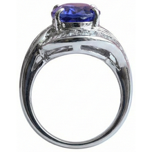 Afbeelding in Gallery-weergave laden, Fancy Women Ring Tanzanite Ovaal En Baguette Diamanten Nieuwe 5 Ct.
