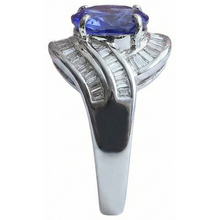 Afbeelding in Gallery-weergave laden, Fancy Women Ring Tanzanite Ovaal En Baguette Diamanten Nieuwe 5 Ct.