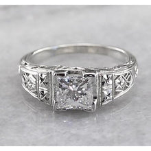 Afbeelding in Gallery-weergave laden, Filigraan Stijl Prinses Echt Diamanten Ring 1 Karaat Wit Goud 14K