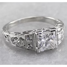 Afbeelding in Gallery-weergave laden, Filigraan Stijl Prinses Echt Diamanten Ring 1 Karaat Wit Goud 14K