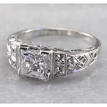 Afbeelding in Gallery-weergave laden, Filigraan Stijl Prinses Echt Diamanten Ring 1 Karaat Wit Goud 14K