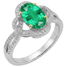 Afbeelding in Gallery-weergave laden, Smaragd Ovaal Edelsteen Ring in Tweekleurig 14K Goud – vooraanzicht
