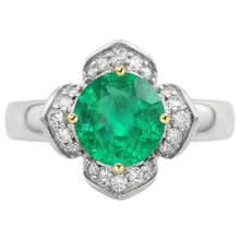 Afbeelding in Gallery-weergave laden, Fijne Smaragd Rond Geslepen Gekleurde Steen Ring in Bicolor 14K Goud – hoekaanzicht
