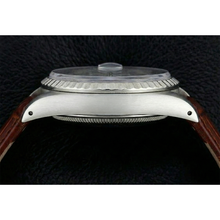 Afbeelding in Gallery-weergave laden, Gecanneleerd rand Rolex roestvrij staal herenhorloge datum gewoon bruin lederen band snel ingesteld