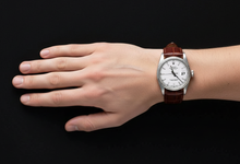 Afbeelding in Gallery-weergave laden, Gecanneleerd rand Rolex roestvrij staal herenhorloge datum gewoon bruin lederen band snel ingesteld