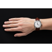 Afbeelding in Gallery-weergave laden, Gecanneleerd rand Rolex roestvrij staal herenhorloge datum gewoon bruin lederen band snel ingesteld