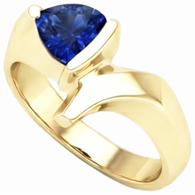 Afbeelding in Gallery-weergave laden, Geel gouden edelsteen ring biljoen vormige Ceylon saffier 1 karaat