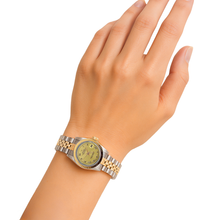 Afbeelding in Gallery-weergave laden, Geelgoud en roestvrij staal jubileum Rolex dameshorloge met datumaanduiding