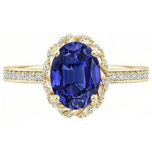 Afbeelding in Gallery-weergave laden, Geelgouden uit de aarde gewonnen Diamanten Halo Ring Ovaal Geslepen Ceylon Saffier Nieuw 5.50 Karaat