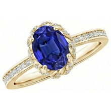 Afbeelding in Gallery-weergave laden, Geelgouden uit de aarde gewonnen Diamanten Halo Ring Ovaal Geslepen Ceylon Saffier Nieuw 5.50 Karaat
