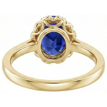 Afbeelding in Gallery-weergave laden, Geelgouden uit de aarde gewonnen Diamanten Halo Ring Ovaal Geslepen Ceylon Saffier Nieuw 5.50 Karaat