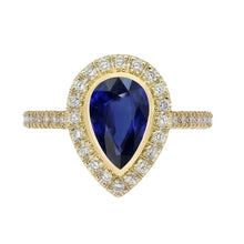 Afbeelding in Gallery-weergave laden, Geelgouden Halo Peer Srilanka Saffier Ring & Diamanten 4 Karaat