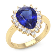 Afbeelding in Gallery-weergave laden, Geelgouden Halo Ring Bloemstijl Ceylon Saffier & Diamanten 4 Karaat