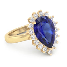 Afbeelding in Gallery-weergave laden, Geelgouden Halo Ring Bloemstijl Ceylon Saffier & Diamanten 4 Karaat