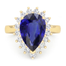 Afbeelding in Gallery-weergave laden, Geelgouden Halo Ring Bloemstijl Ceylon Saffier & Diamanten 4 Karaat
