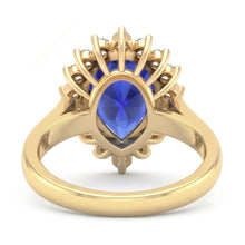 Afbeelding in Gallery-weergave laden, Geelgouden Halo Ring Bloemstijl Ceylon Saffier & Diamanten 4 Karaat