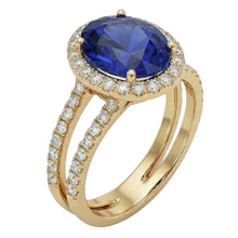 Afbeelding in Gallery-weergave laden, Geelgoud IGI GECERTIFICEERDE Diamanten Verlovingsring Set Ovaal Ceylon Kleur Saffier Sieraden