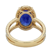 Afbeelding in Gallery-weergave laden, Geelgoud IGI GECERTIFICEERDE Diamanten Verlovingsring Set Ovaal Ceylon Kleur Saffier Sieraden