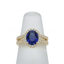 Afbeelding in Gallery-weergave laden, Geelgoud IGI GECERTIFICEERDE Diamanten Verlovingsring Set Ovaal Ceylon Kleur Saffier Sieraden