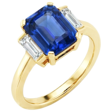 Afbeelding in Gallery-weergave laden, Geelgouden Smaragd Edelsteen Ring Baguette Natuurlijke uit de aarde gewonnen Diamanten 5 Karaat 3 Steen