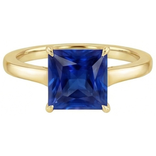 Afbeelding in Gallery-weergave laden, Natuurlijke Echte (Niet Labgekweekt) Geelgouden Solitaire Ring met Princess Geslepen Blauwe Saffier Edelsteen 5 Karaat