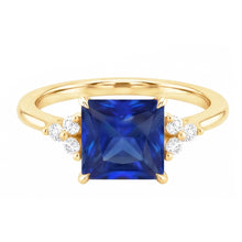 Afbeelding in Gallery-weergave laden, Geelgouden Jubileumring met Blauwe Saffier & Natuurlijke uit de aarde gewonnen Diamanten 5.25 Karaat