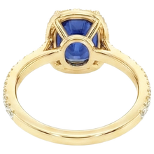 Afbeelding in Gallery-weergave laden, Geelgoud Ovaal Saffier Halo Natuurlijke uit de aarde gewonnen Diamanten Ring 11.25 Karaat 14K
