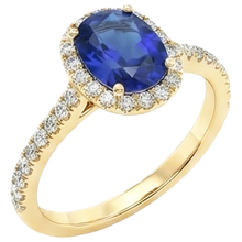 Afbeelding in Gallery-weergave laden, Geelgoud Ovaal Saffier Halo Natuurlijke uit de aarde gewonnen Diamanten Ring 11.25 Karaat 14K