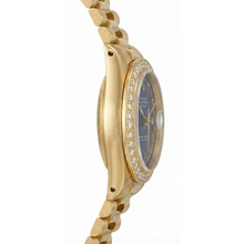 Afbeelding in Gallery-weergave laden, Geelgouden Rolex-dameshorloge in presidentiële stijl met datum, gewoon blauwe Romeinse wijzerplaat