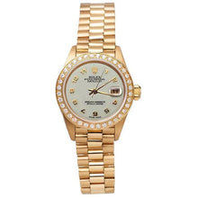 Afbeelding in Gallery-weergave laden, Geelgouden Rolex Datumjust voorzitter Stijl horloge met diamanten rand en Arabische wijzerplaat