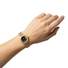 Afbeelding in Gallery-weergave laden, Geelgouden voorzitter Stijl Rolex Datumjust horloge rand diamanten wijzerplaat Zwart P2