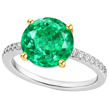 Afbeelding in Gallery-weergave laden, Colombiaanse Smaragd Rond Briljant Edelsteen Ring in Tweekleurig 14K Goud – vooraanzicht