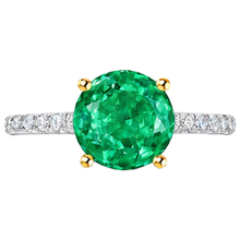 Afbeelding in Gallery-weergave laden, Colombiaanse Smaragd Edelsteen Ring 3 karaat Tweekleurig 14K Goud – achteraanzicht