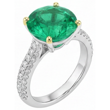 Afbeelding in Gallery-weergave laden, Rond Briljant Fijne Smaragd ring in Bicolor 14K Goud – vooraanzicht