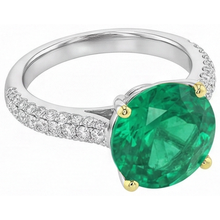 Afbeelding in Gallery-weergave laden, Fijne Smaragd Gekleurde Steen Ring 4-karaat Bicolor 14K Goud – zijaanzicht