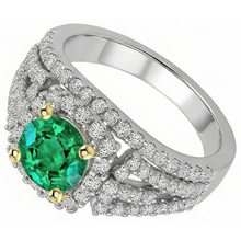Afbeelding in Gallery-weergave laden, Smaragd Rond Geslepen Edelsteen Ring in 14 Karaat Tweekleurig Goud – zijaanzicht