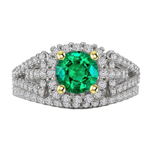 Afbeelding in Gallery-weergave laden, Smaragd Rond Geslepen Edelsteen Ring in 14 Karaat Tweekleurig Goud – hoofdaanzicht