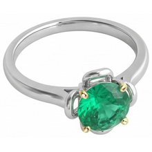 Afbeelding in Gallery-weergave laden, Smaragd Rond Geslepen Edelsteen Ring in 14 Karaat Tweekleurig Goud – profielaanzicht